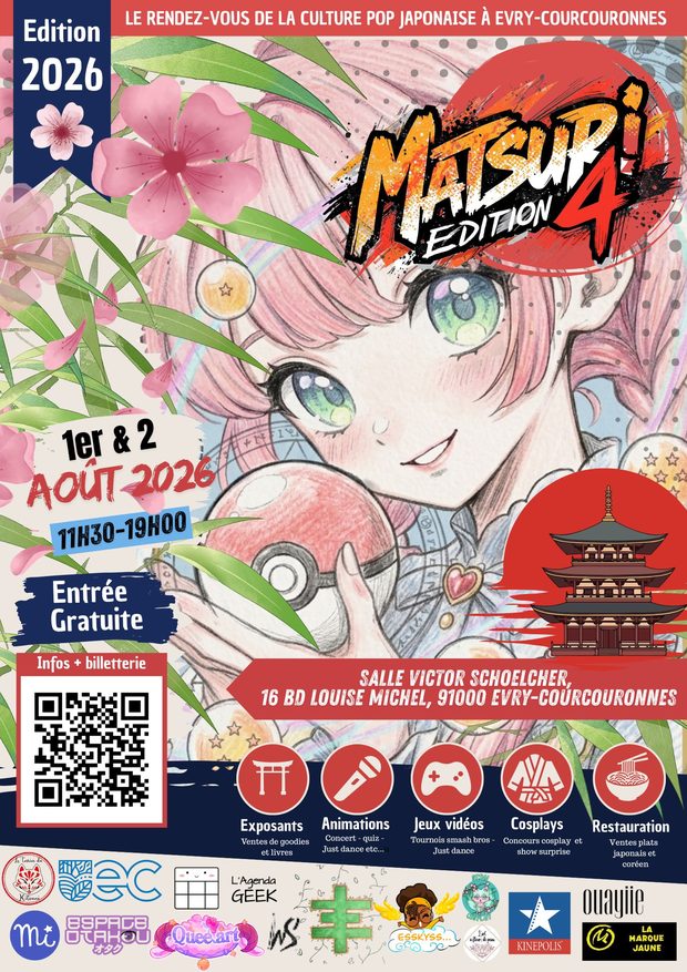 Official Matsuri Edition 4 poster, 1-2 August 2026 in &Eacute;vry-Courcouronnes
